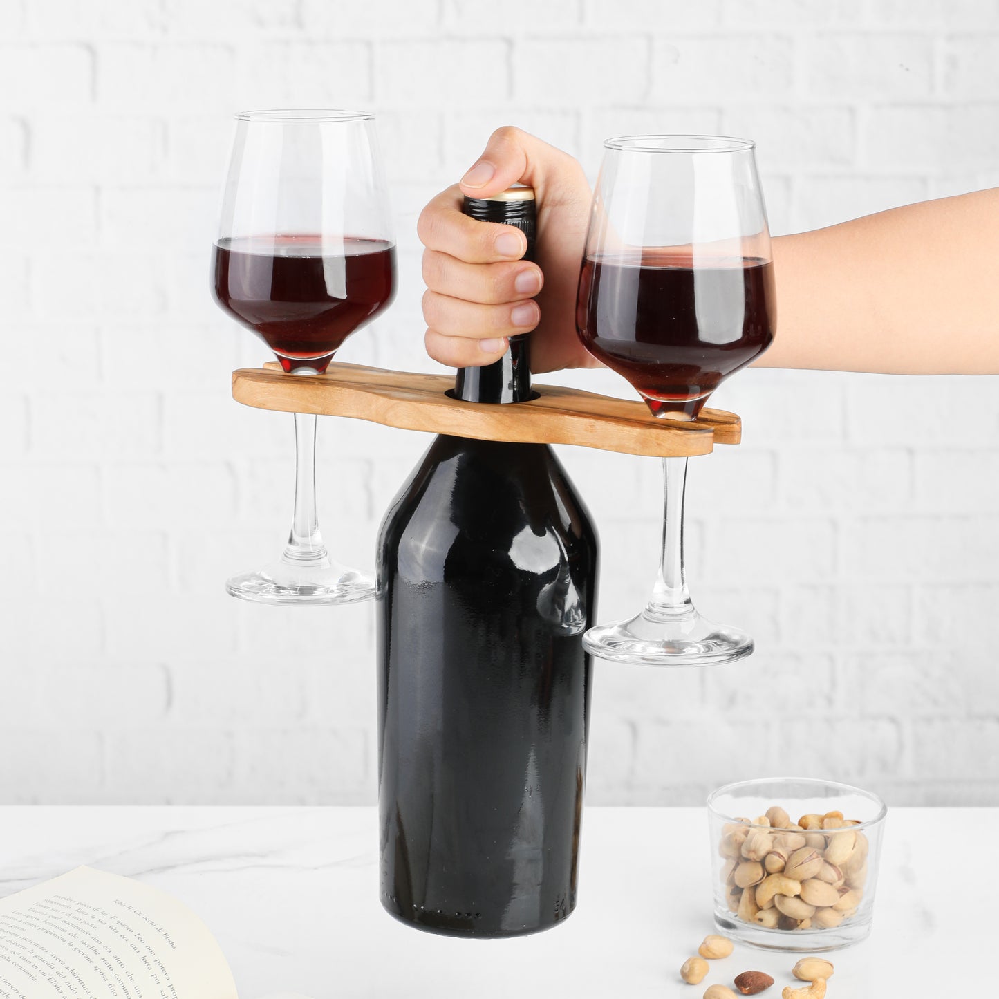 Glass and Bottle Holder – Handcrafted Olive Wood Bar Organizer