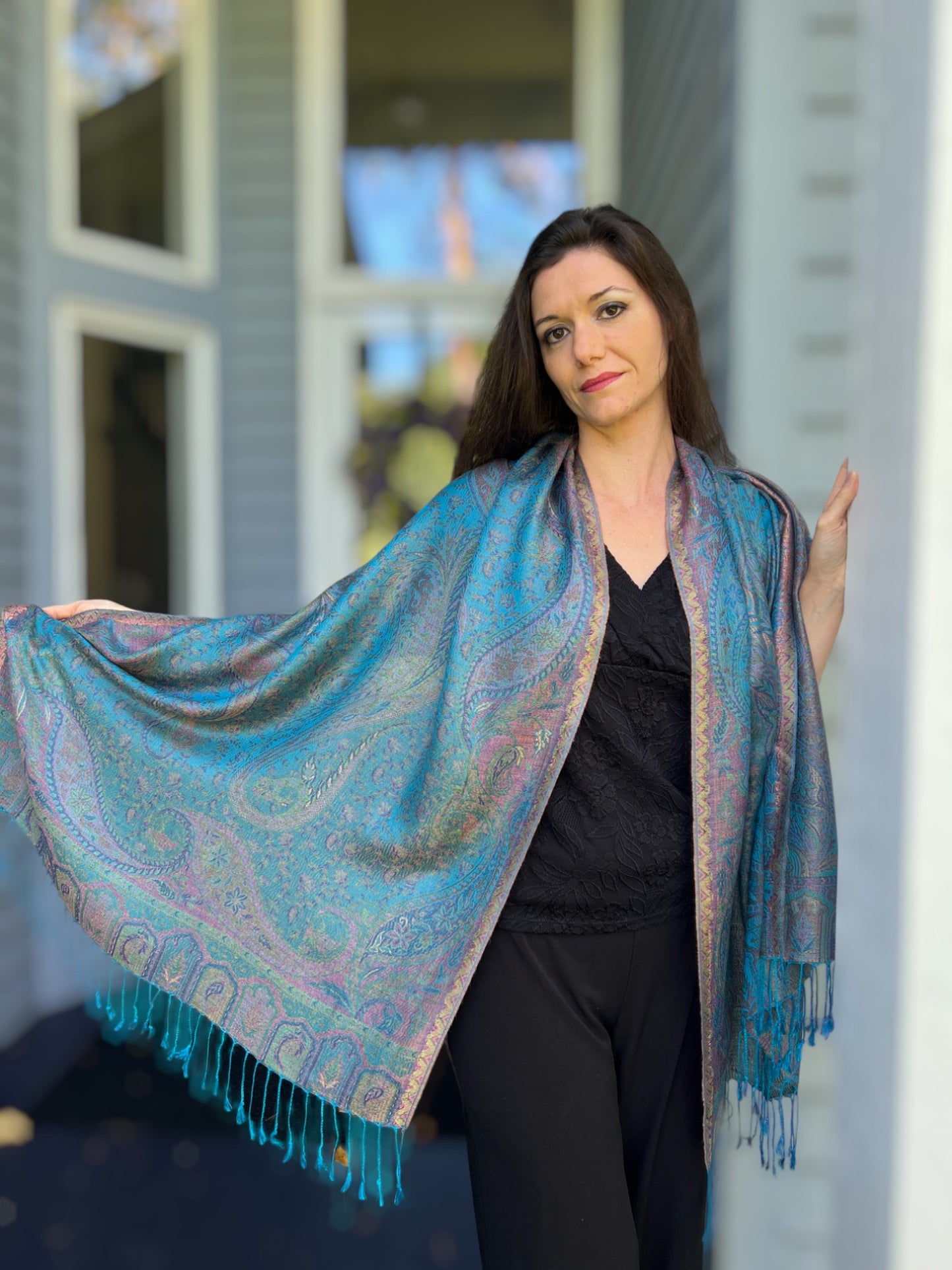 Turquoise Jamawar Pashmina