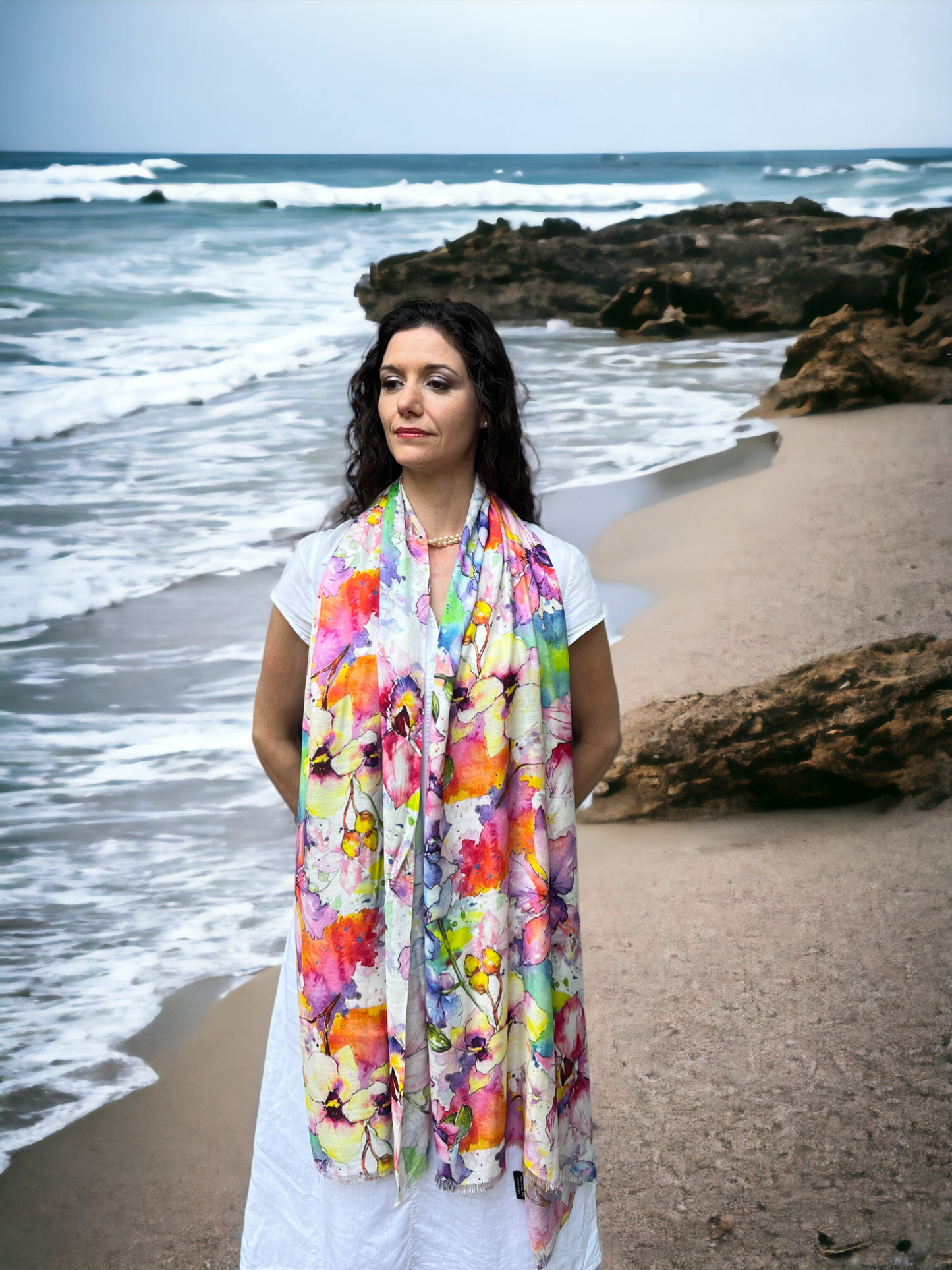 Spring Flowers Digitally Printed Abstract Watercolor Scarf