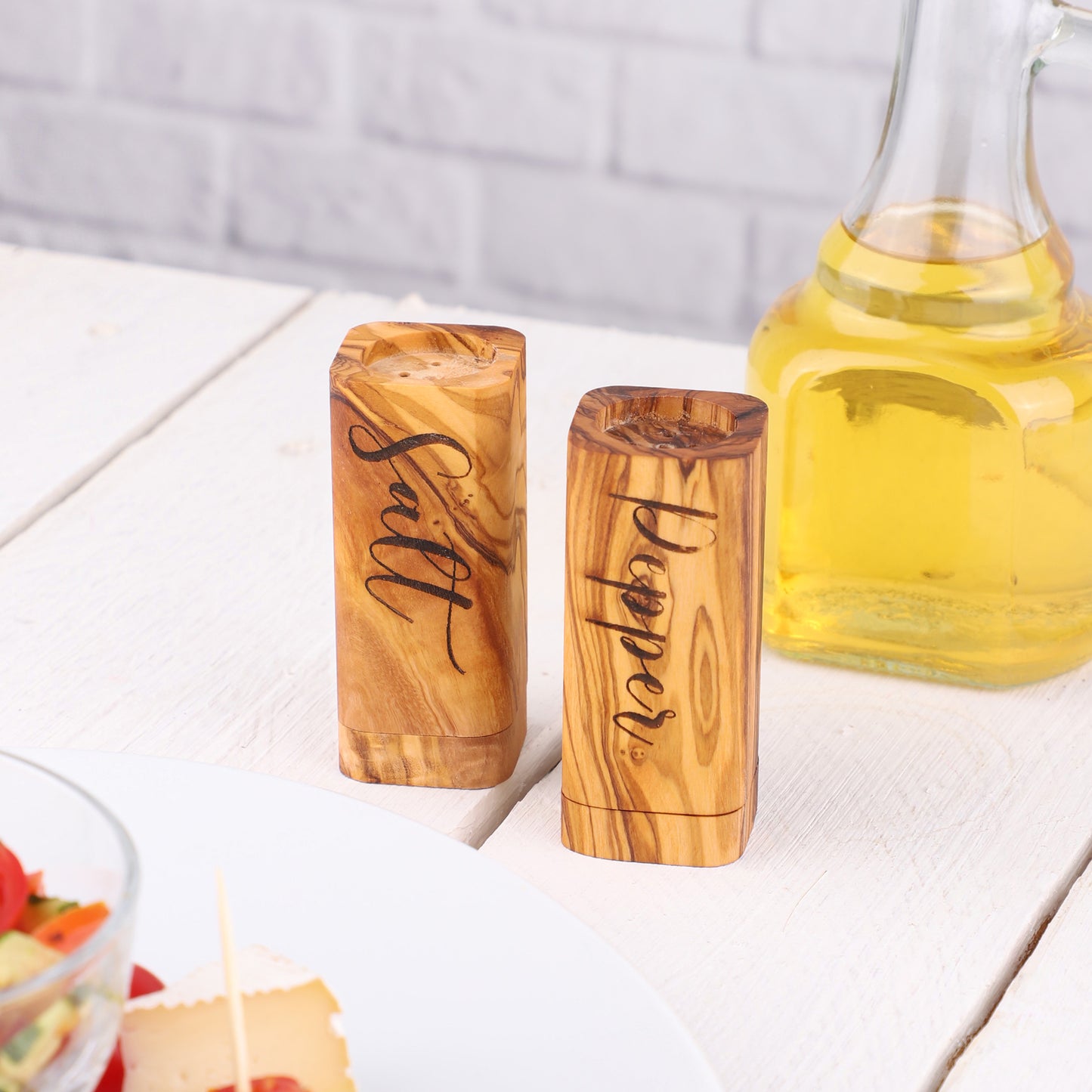 Rustic Olive Wood Salt & Pepper Shakers for a Cozy Dining Table