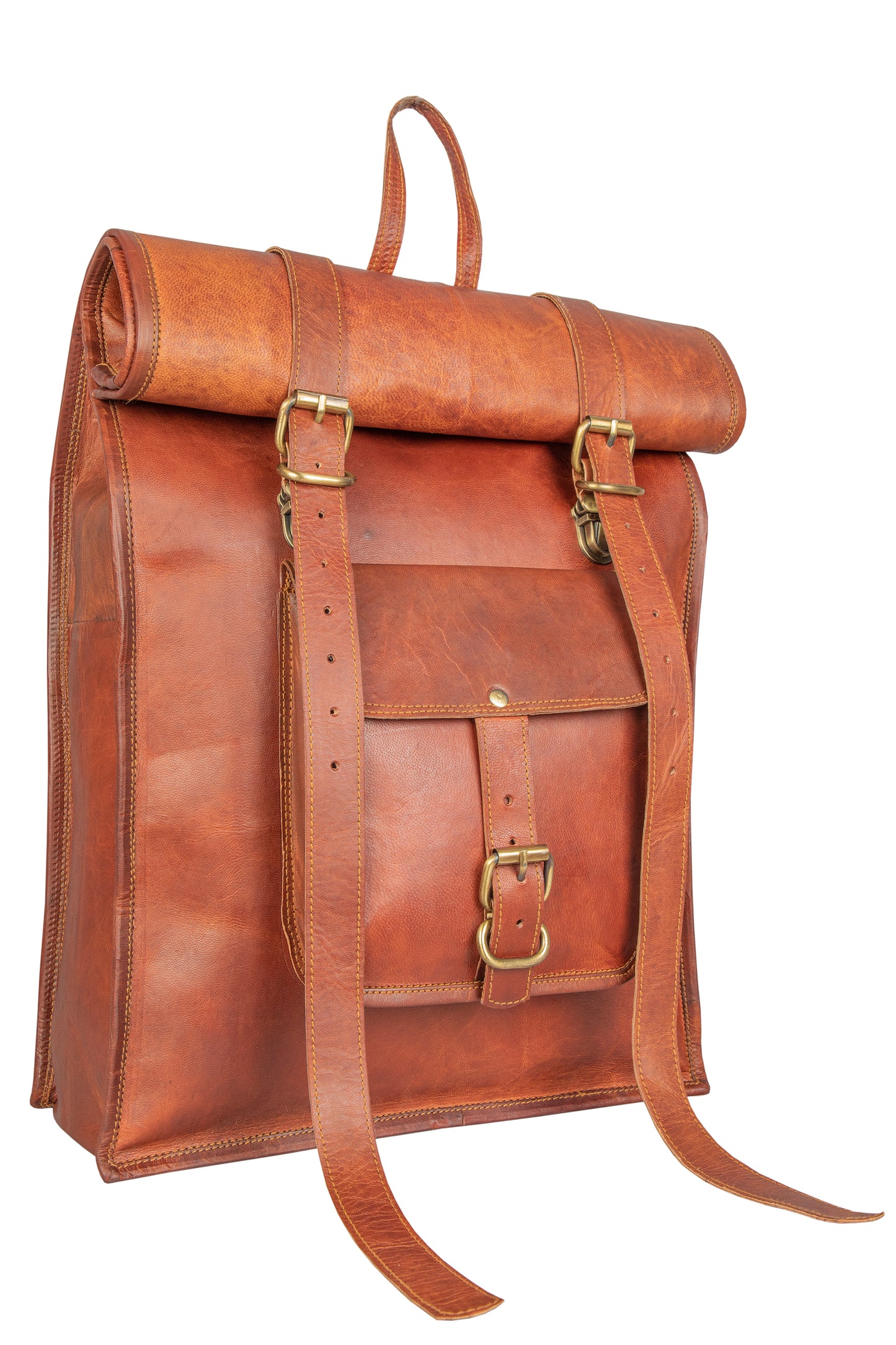 Genuine Leather Retro Rucksack Rolling Backpack Bag .