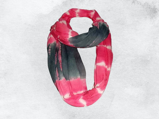 Pink and Black Handmade Cotton Tie-Dye Scarf