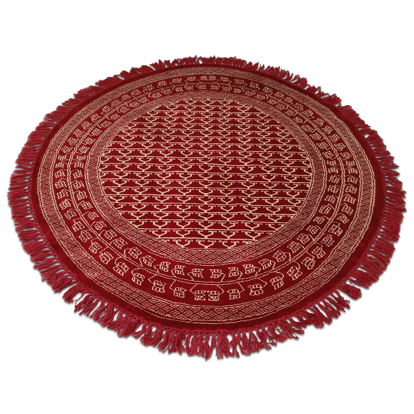 5×5 ft Round Hand Knotted Wool Carpet Parda (Red)