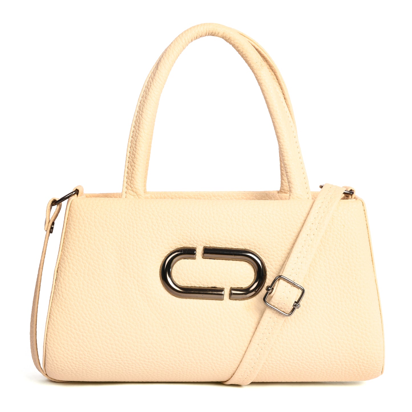 Women Leather Sling bag With Handle - Cream