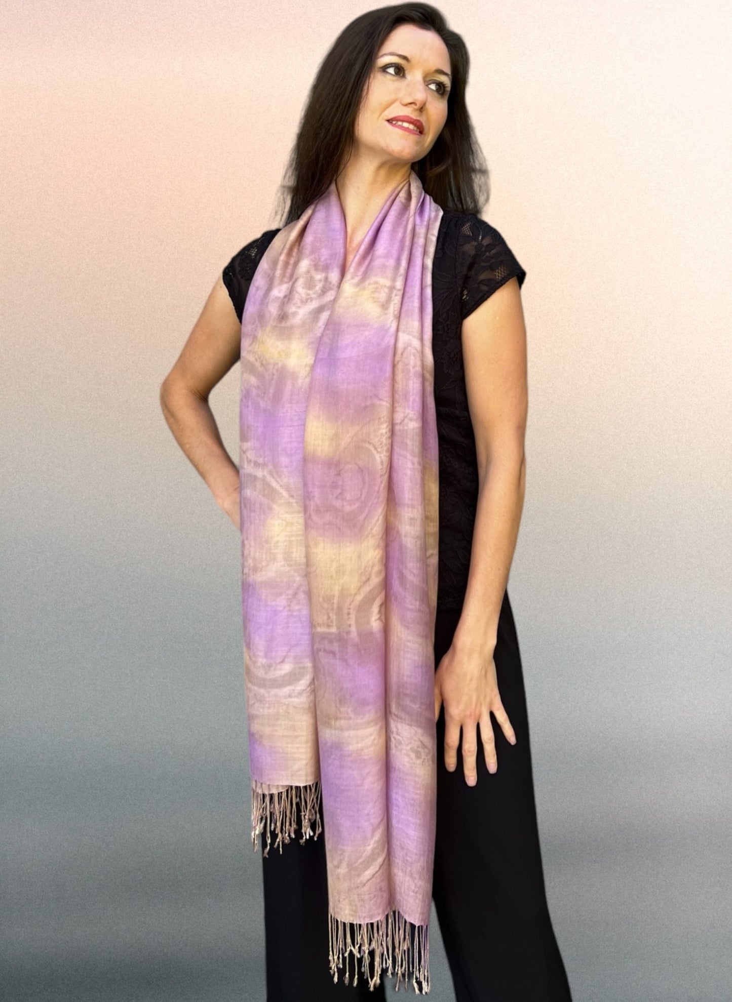 Lilac Modal Silk Hand Painted Watercolor Scarf