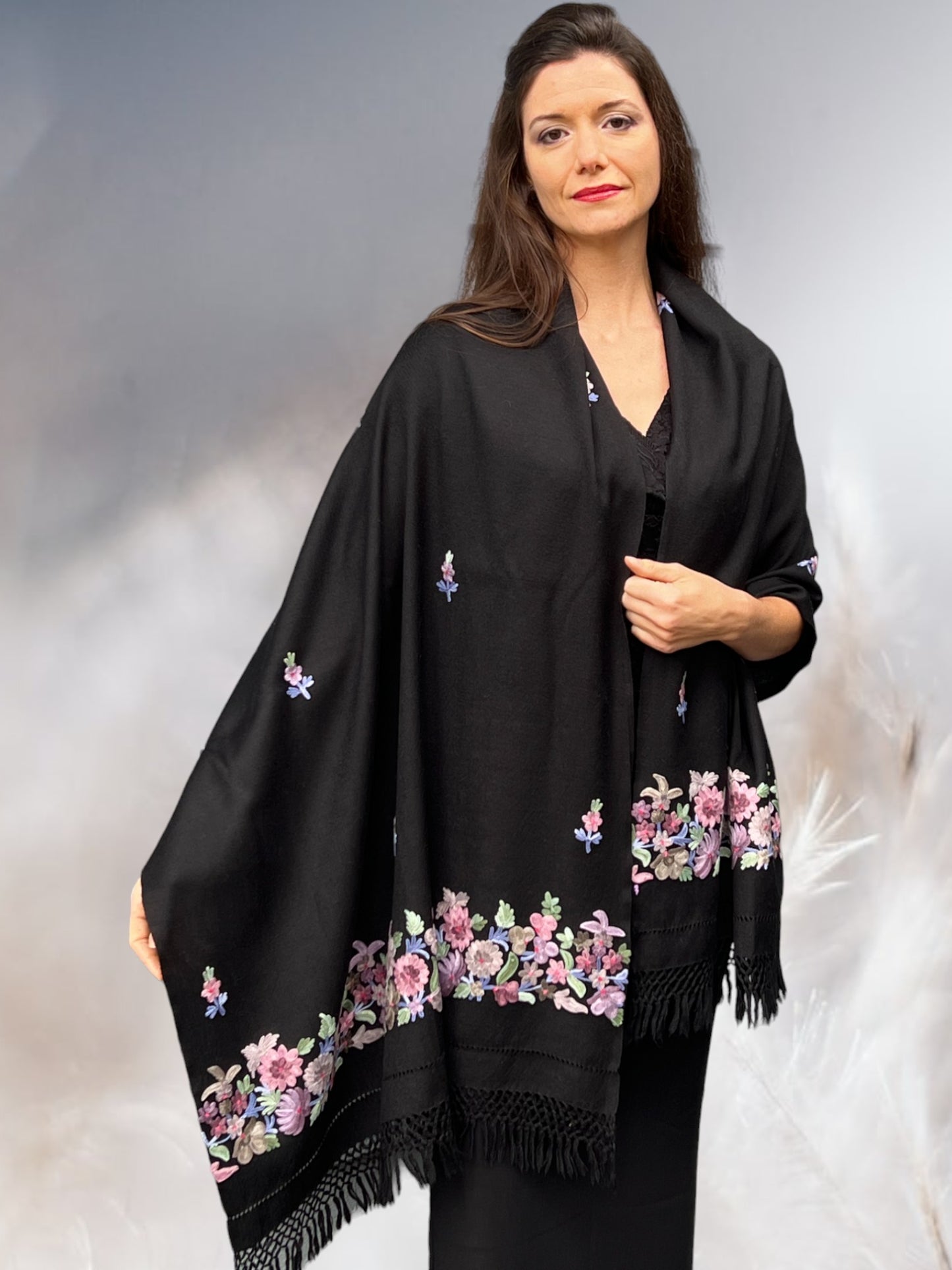 Black and Pink Embroidered Wrap