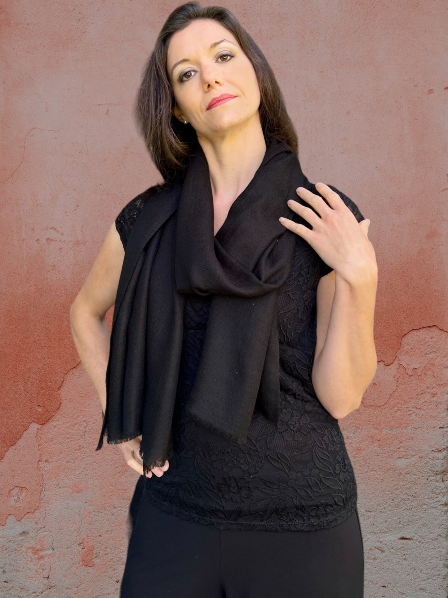 Black Featherlight Wool Scarf