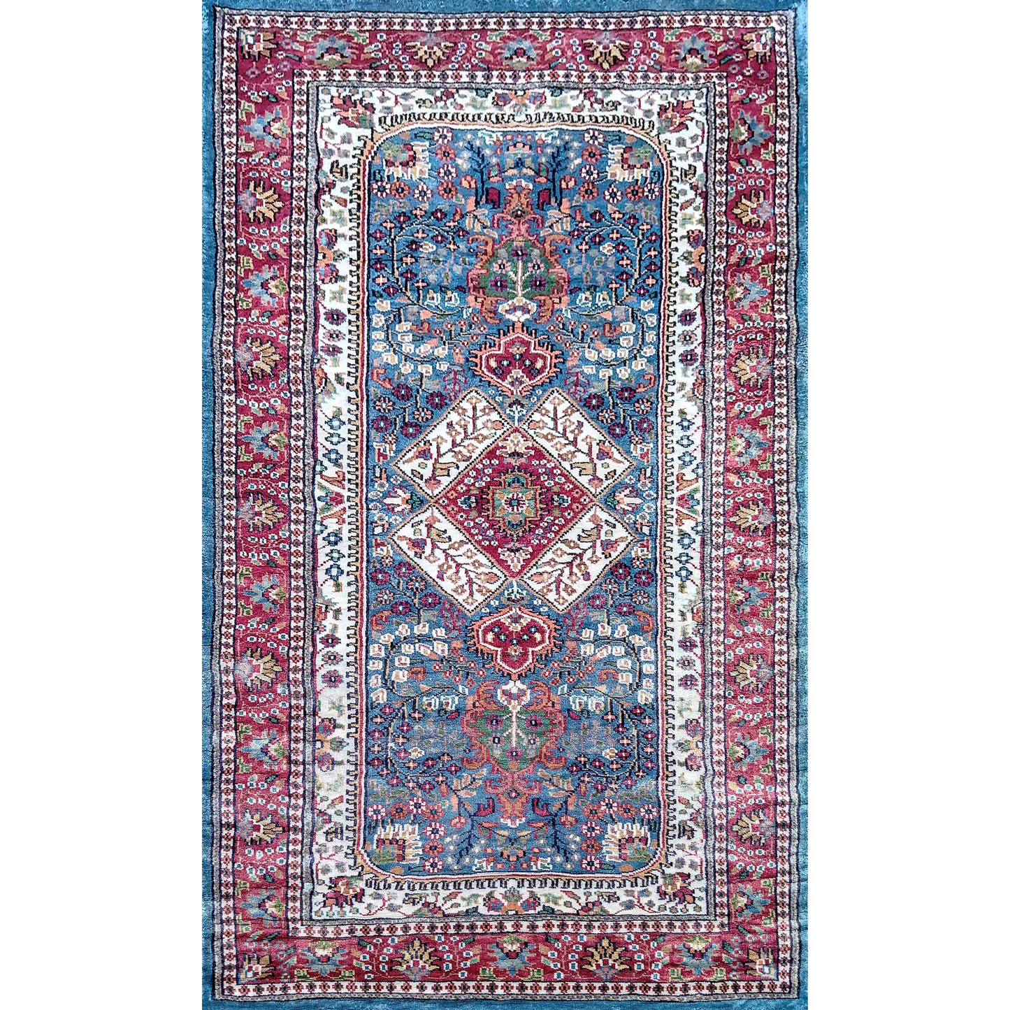 3×5 Feet Hand Knotted Art Silk Carpet (Blue)