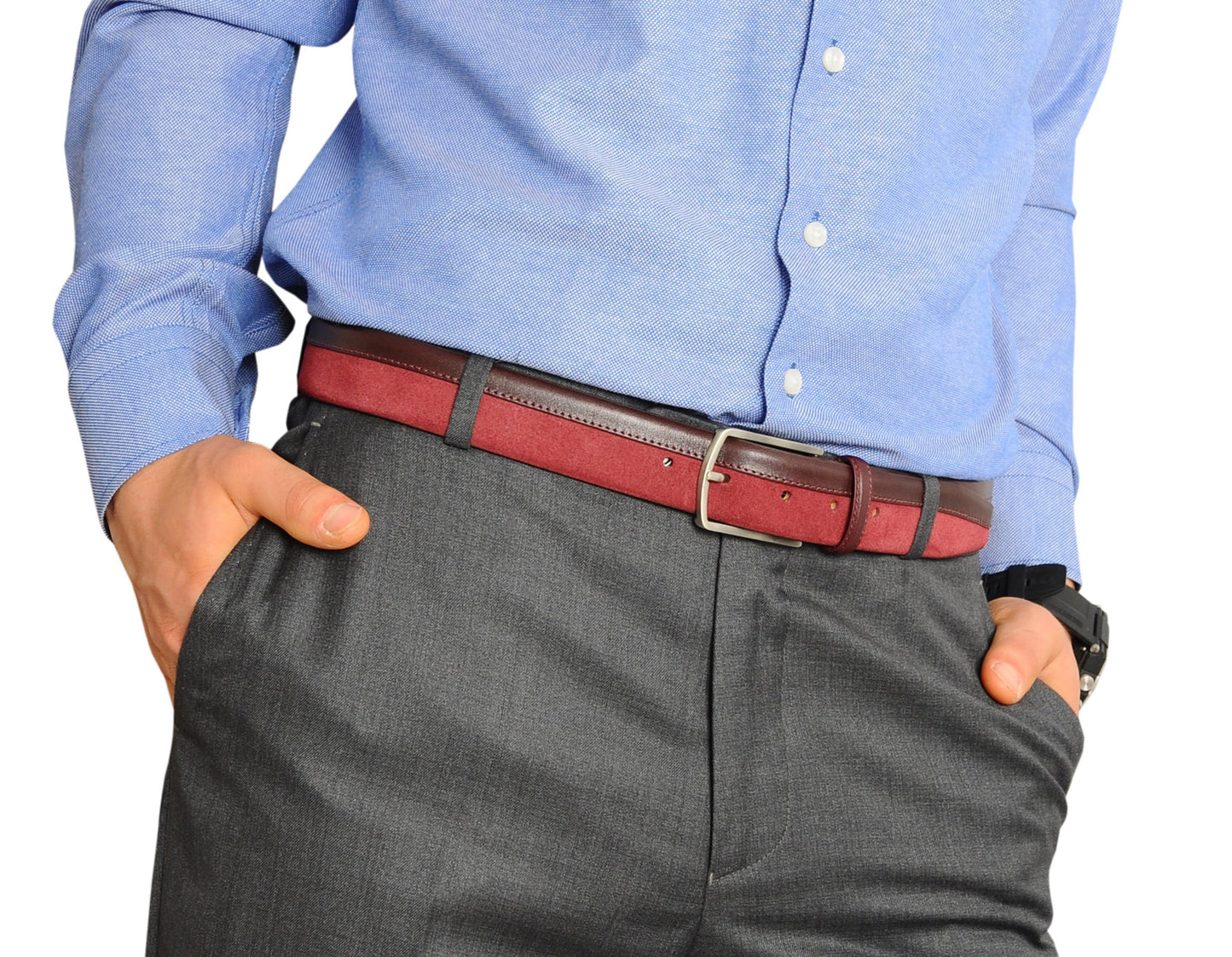 Siene Burgundy Leather Men Suede Belt