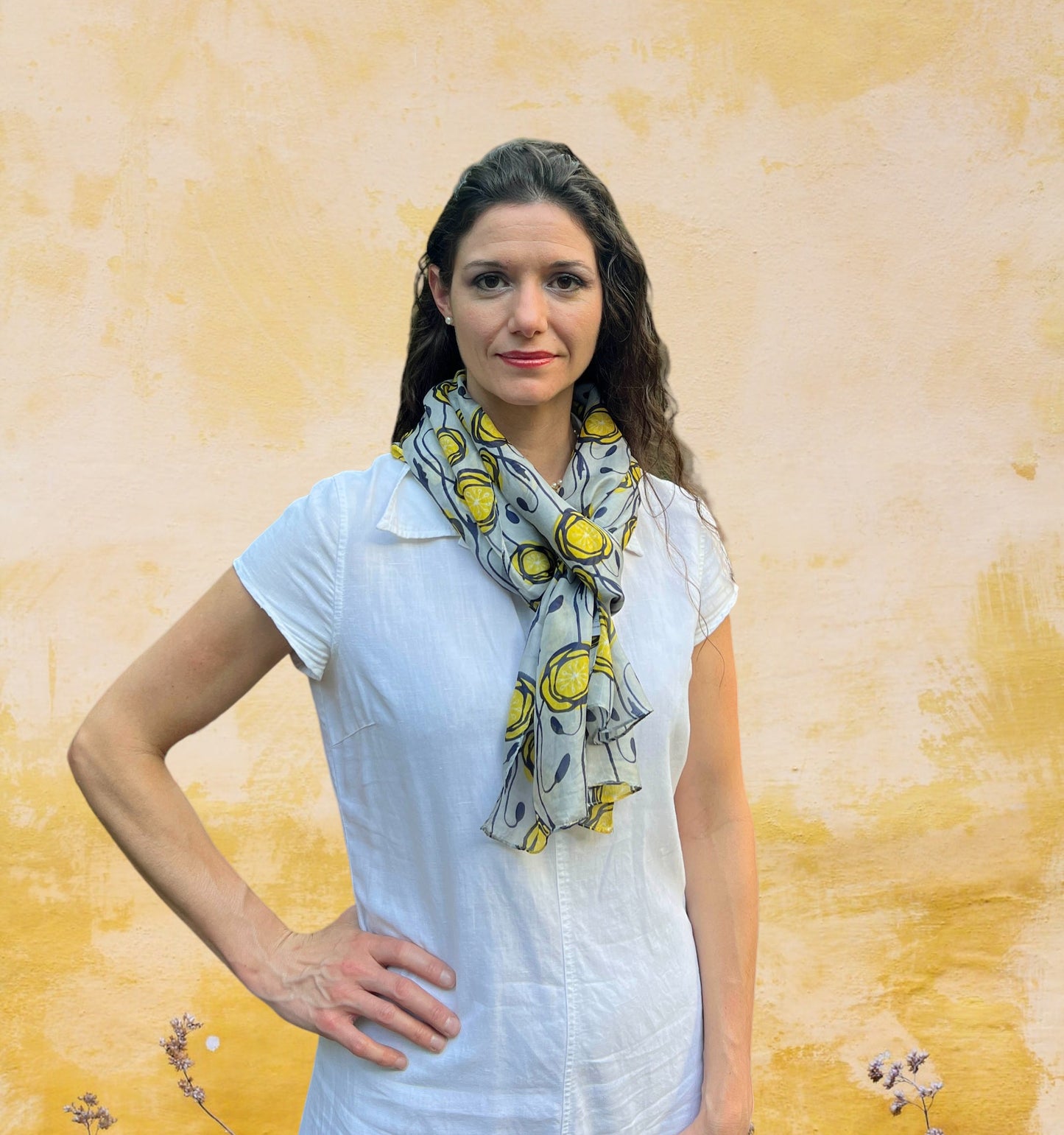 Gray and Yellow Tulip Silk Scarf