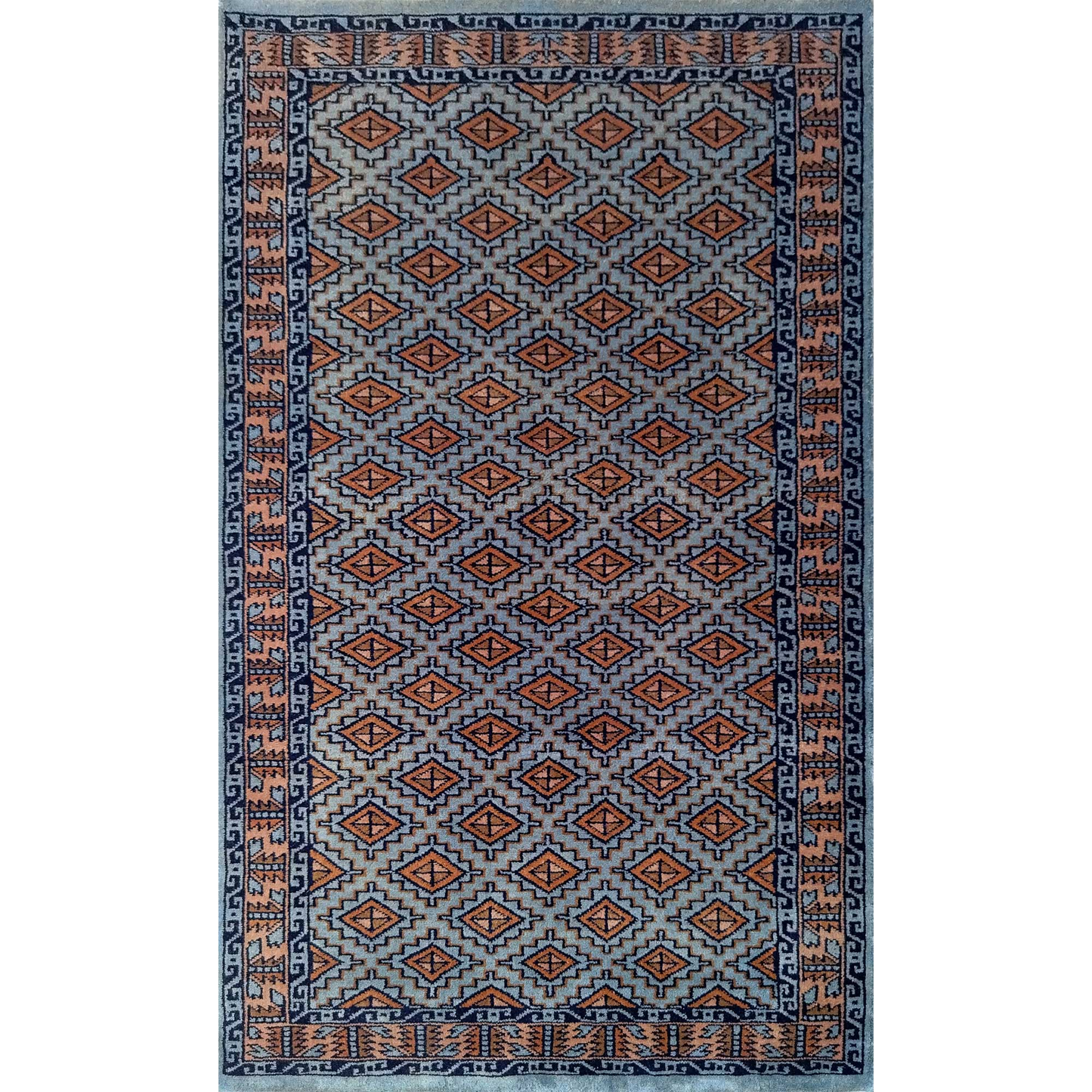 3×5 Feet Gray Hand Knotted Wool Carpet Burfi