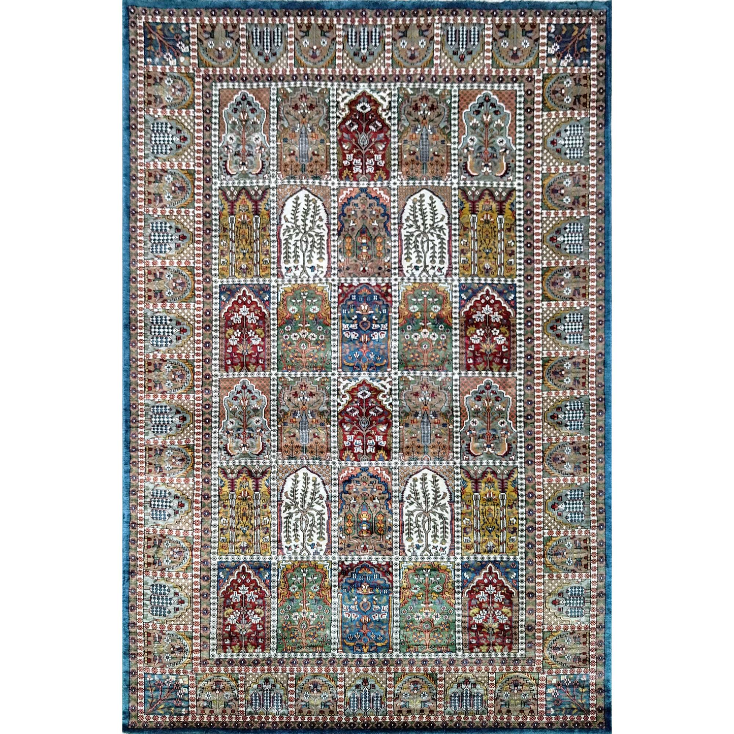 6×9 Feet Hand Knotted Blue Art Silk Carpet Hamadan