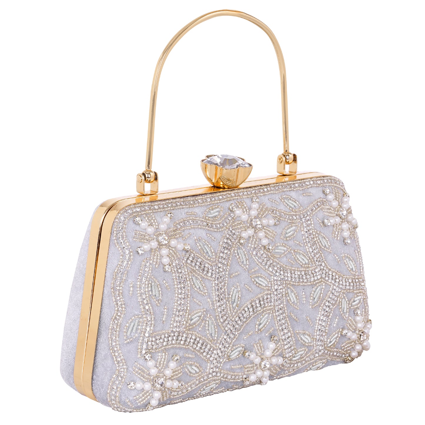 A.E Emboried Wedding Beautiful Silver Clutch | Wedding Clutch Bag with