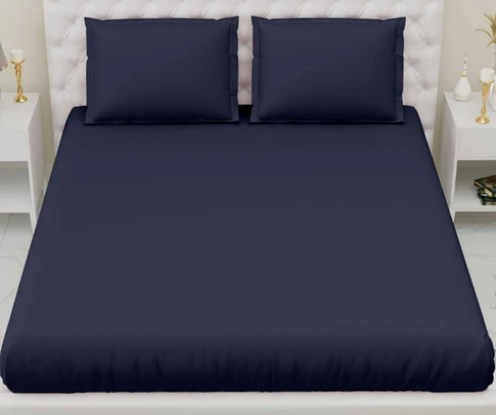 CheckMe Cotton King Bed Cover  (Blue)