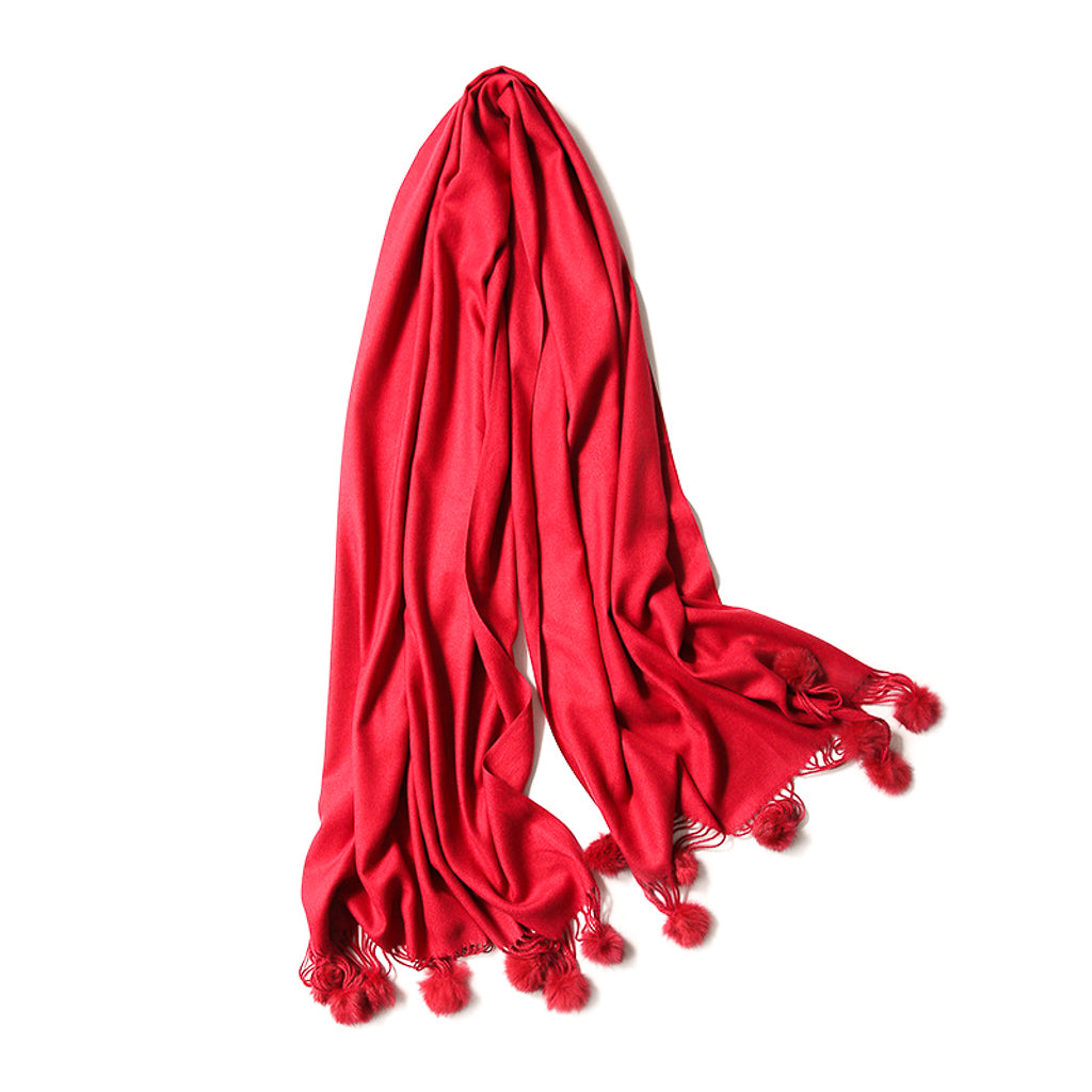 Lightweight Pom Pom Pashmina with Tassels