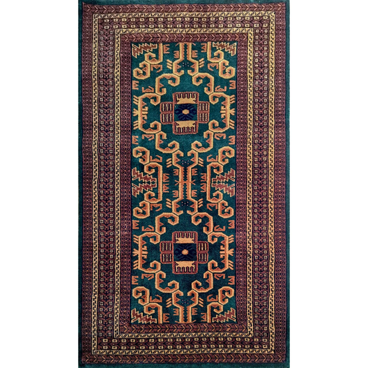 3×5 feet Hand Knotted Wool Carpet Green Palace