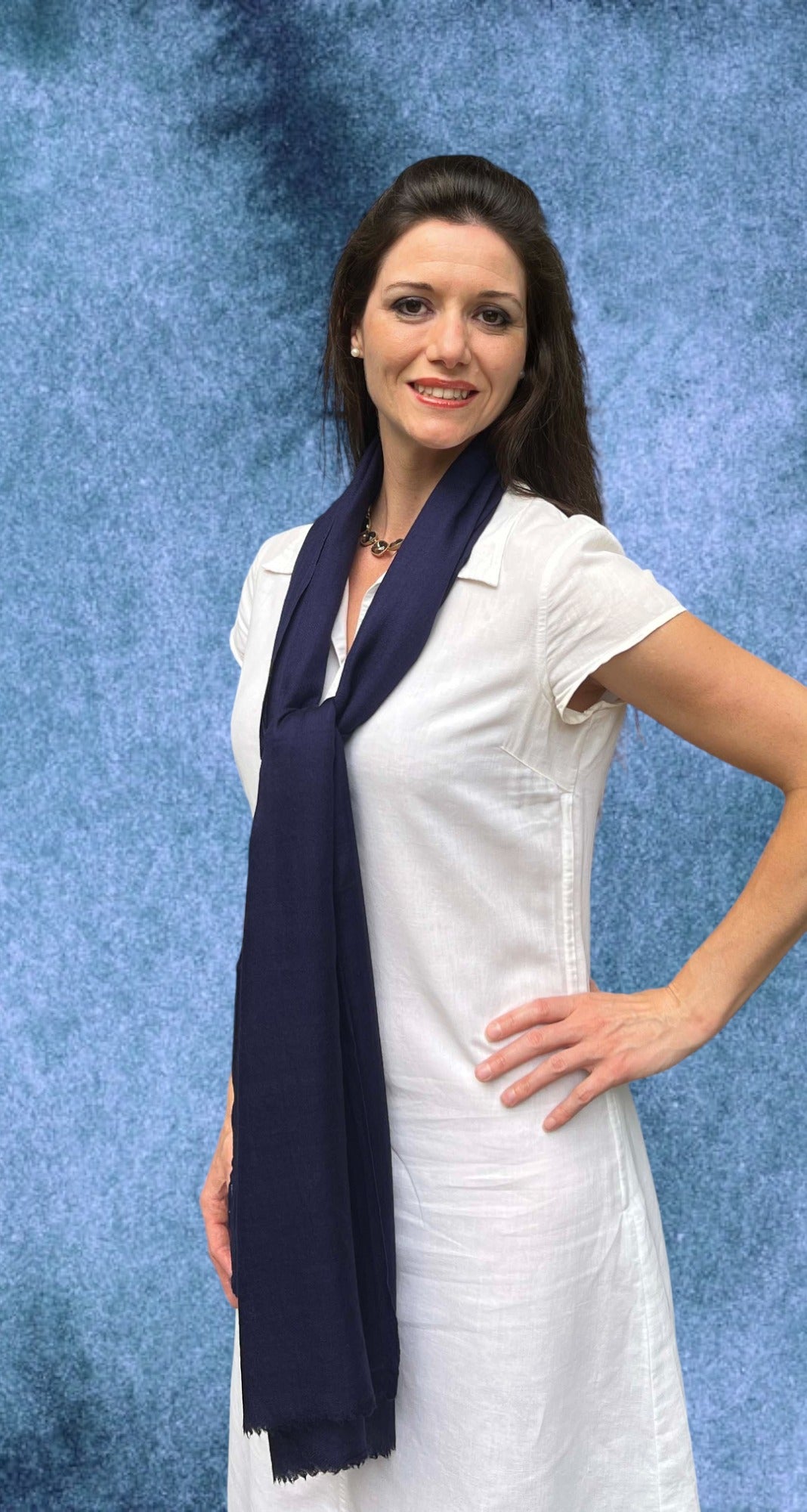 Navy Blue Cashmere Thin Weave Solid Scarf