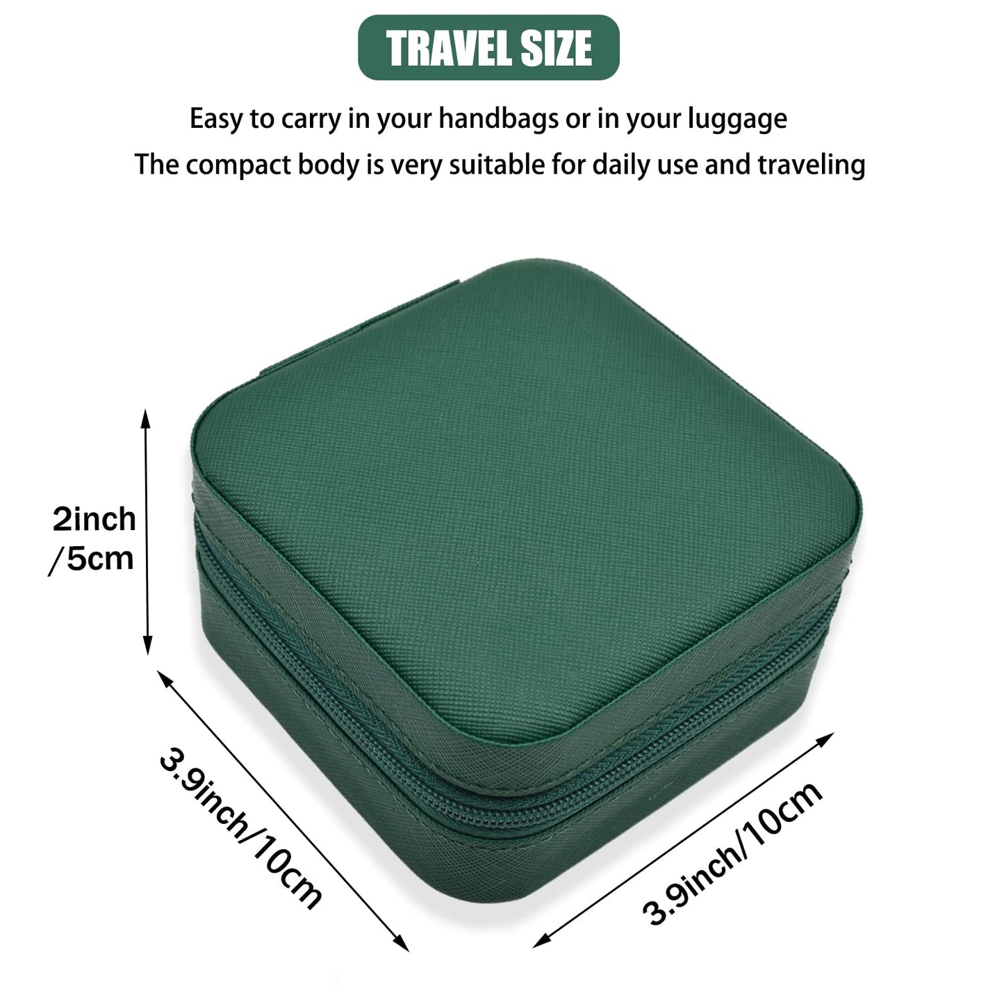 Jewellery Organiser PU Leather Zipper Portable Box -DARK GREEN