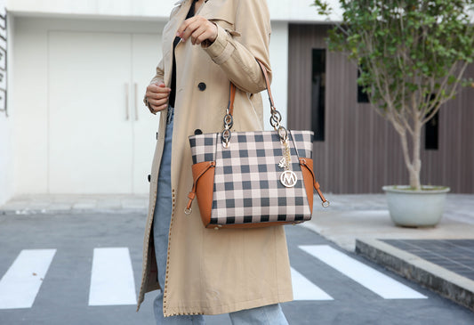 Yale Checkered Tote Bag with Wallet