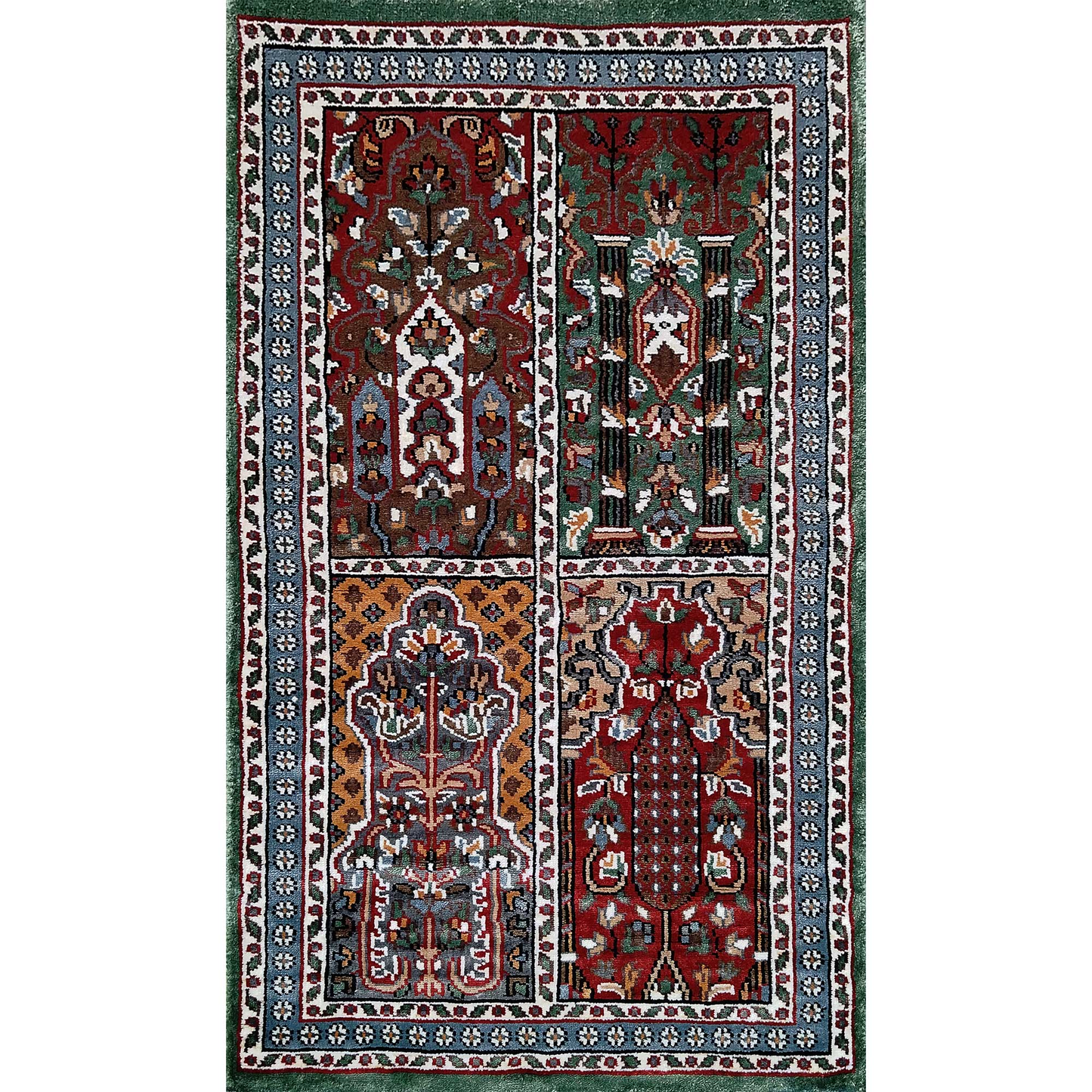 2×3 Feet Handmade Hamadan Silk Carpet Green