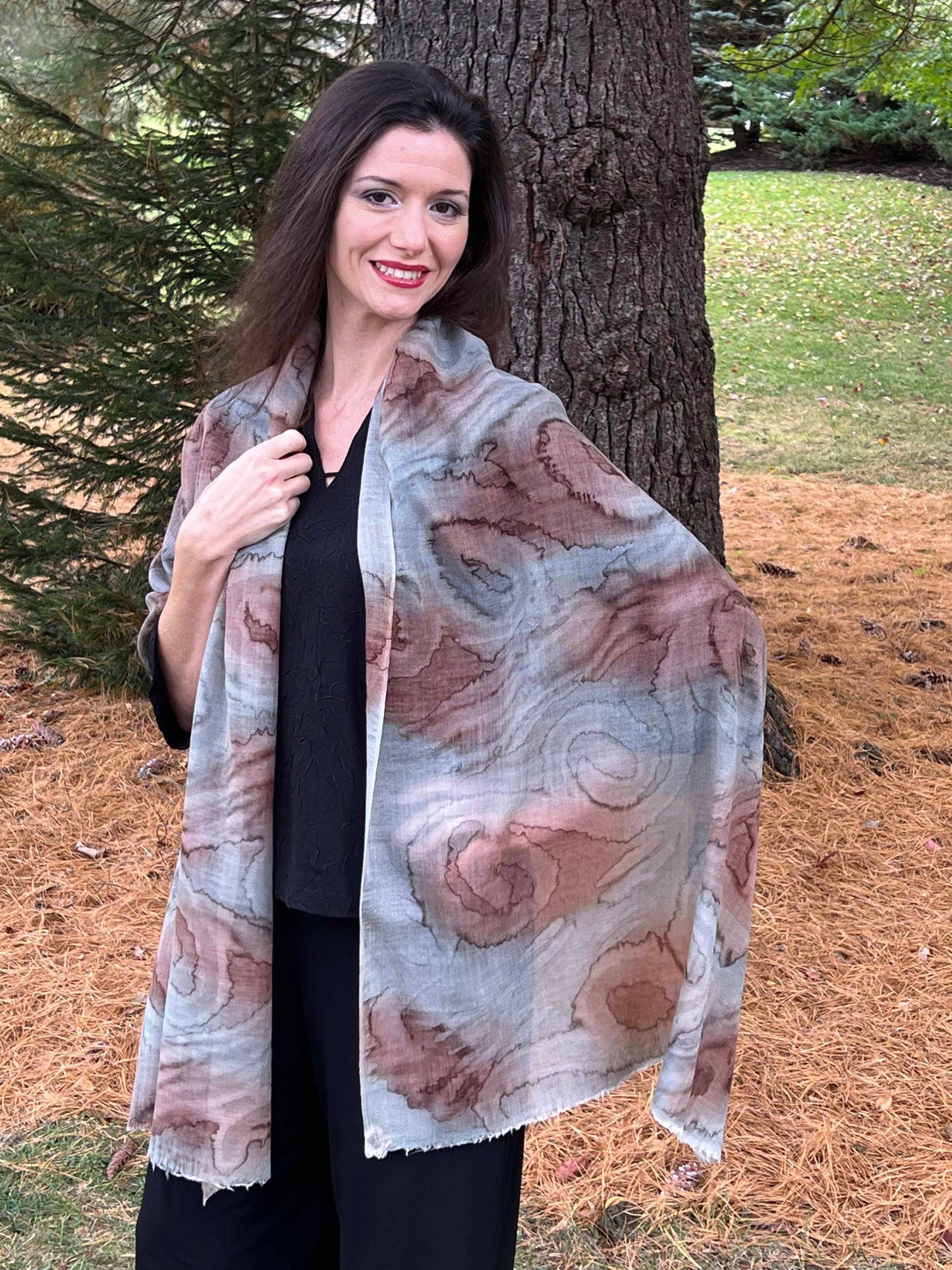 Hand Painted Gray Watercolor Wool & Silk Scarf