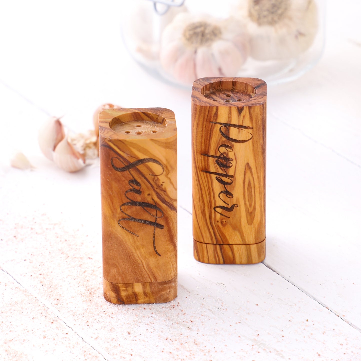 Rustic Olive Wood Salt & Pepper Shakers for a Cozy Dining Table