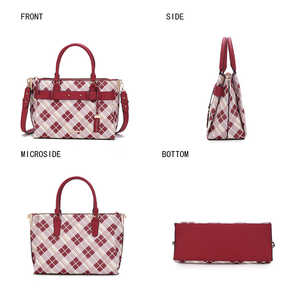 Vivian Plaid Vegan Leather Women Satchel Bag