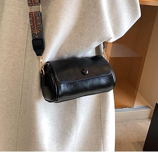 Women PU Leather Purse Handbag with Wide Strap, Zip Closure
