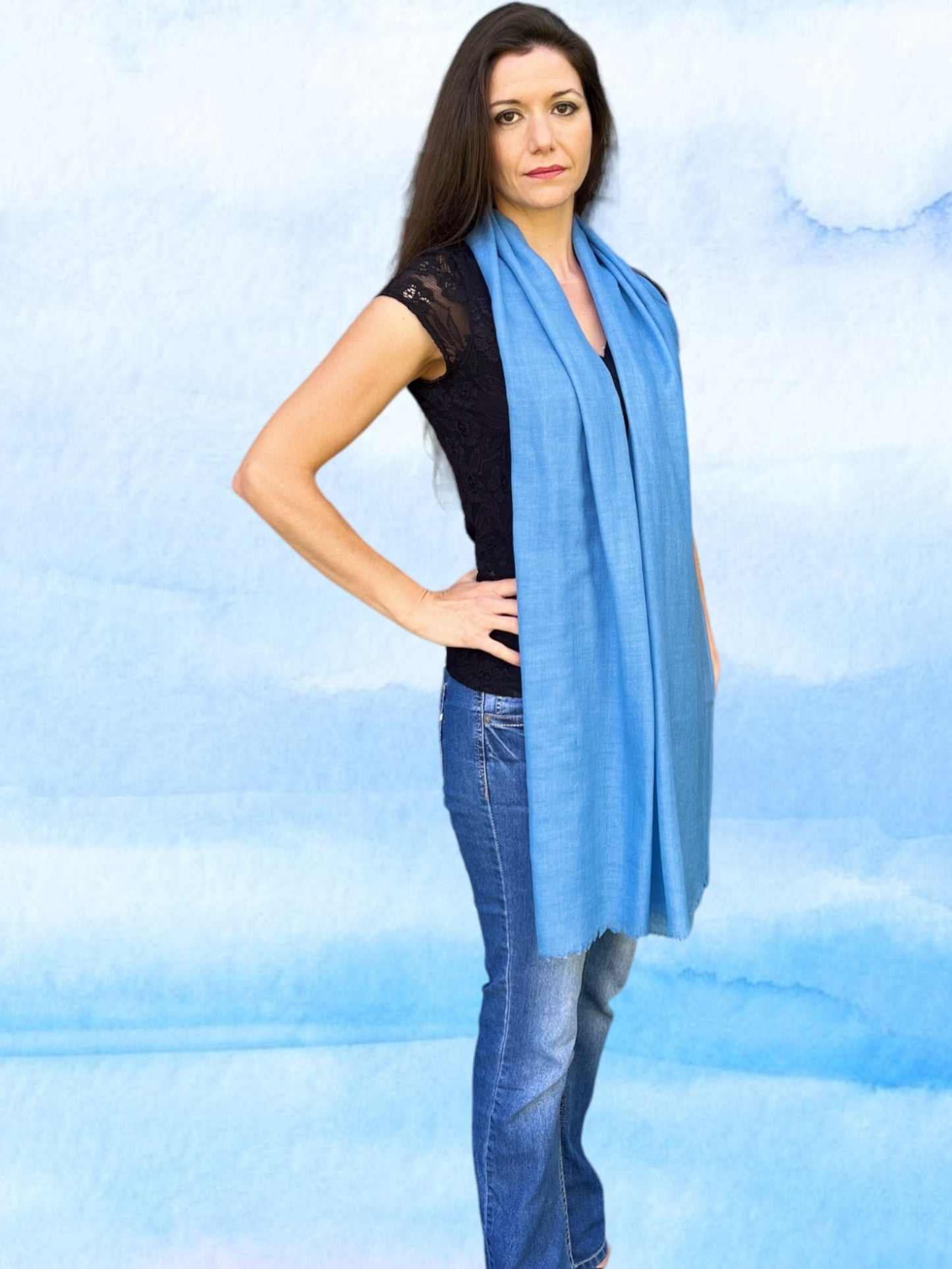 Blue Featherlight Solid Wool Scarf