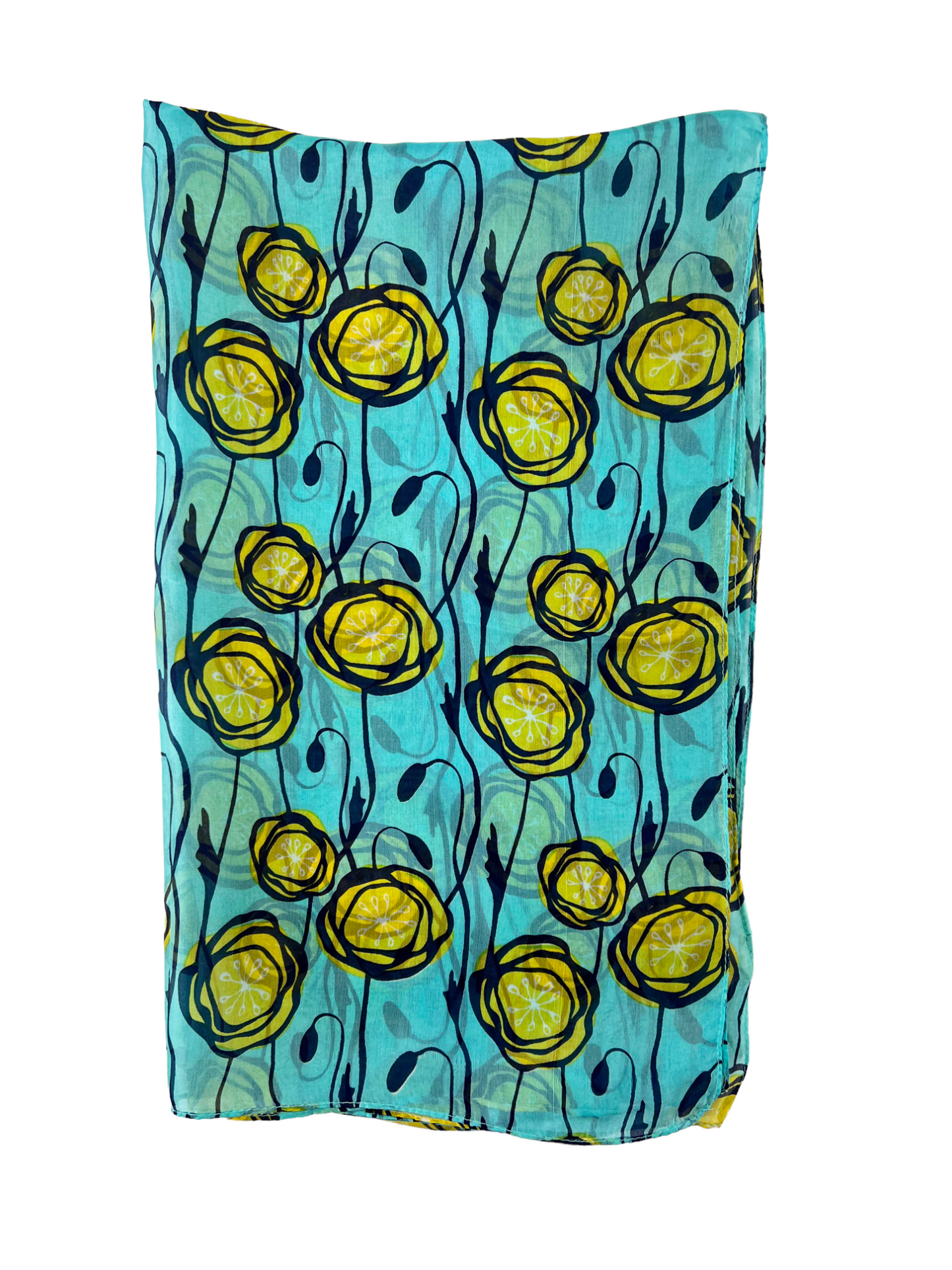 Sage and Yellow Tulip Silk Scarf