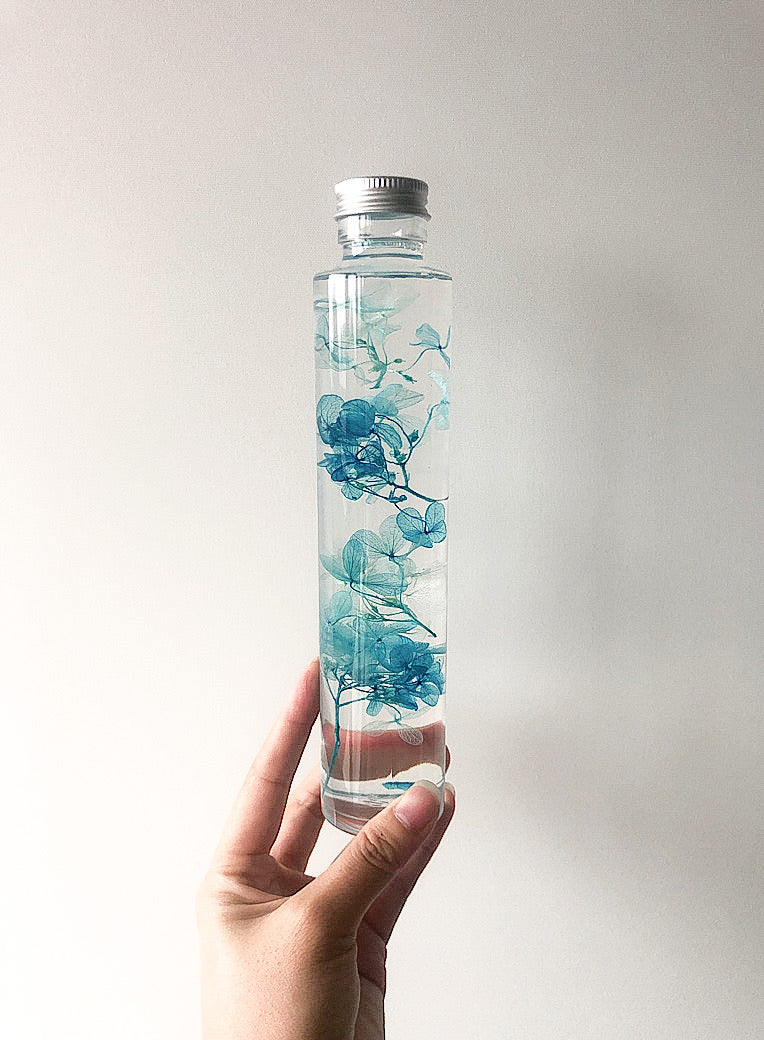 Hydrangea Preserved Flower Bottle Keepsake, Table Decor, Home Interior