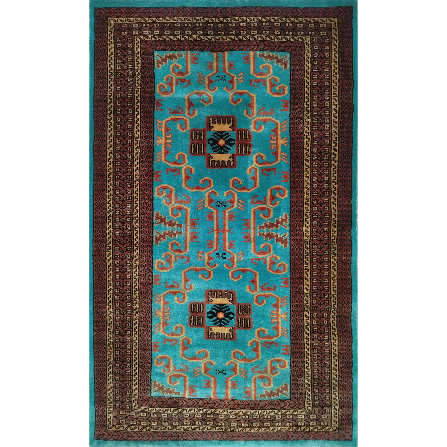 3×5 feet Hand Knotted Wool Carpet Turquoise Palace