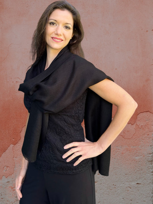 Black Cashmere Thin Weave Solid Scarf