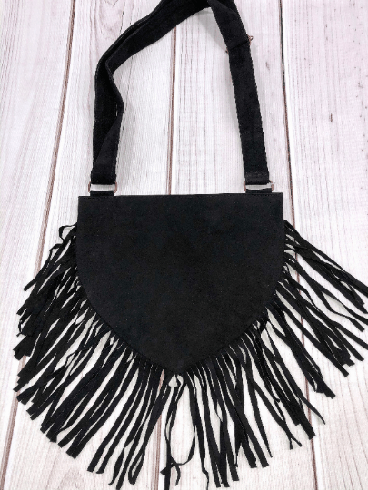 Fringed Handmade Suede Embroidered Heart Shaped Bag