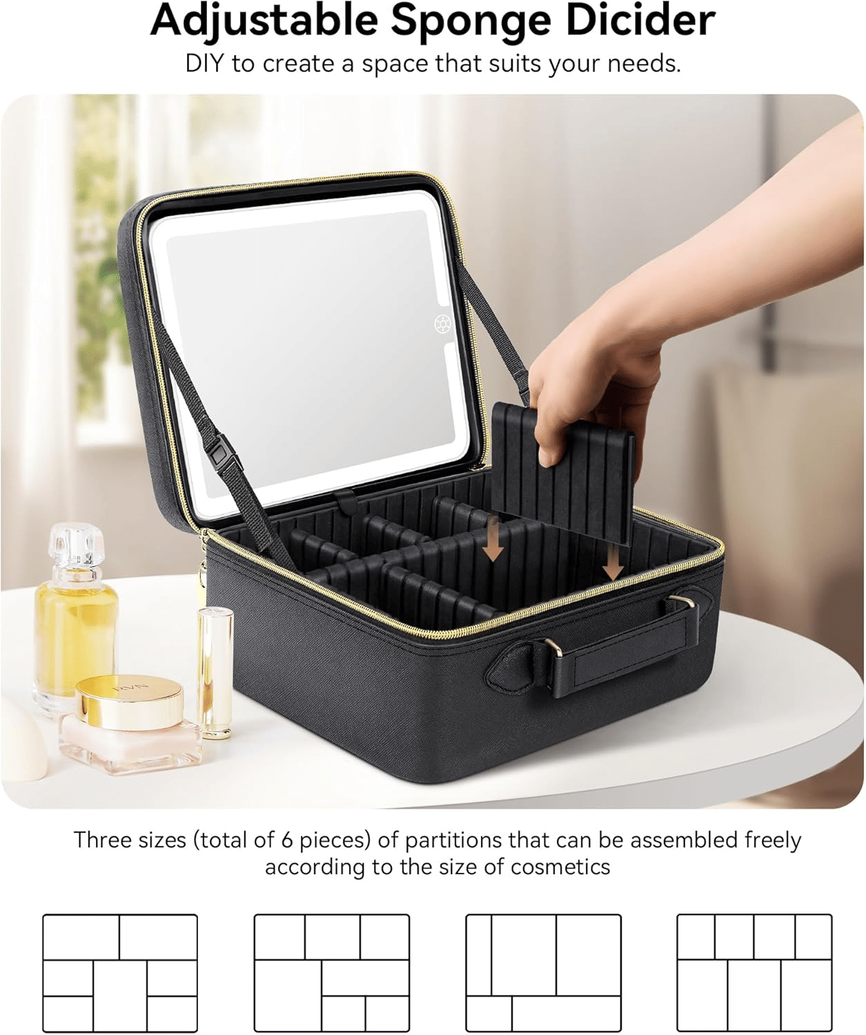 Travel Makeup Bag With LED Mirror,Train Case with Light up Mirror,