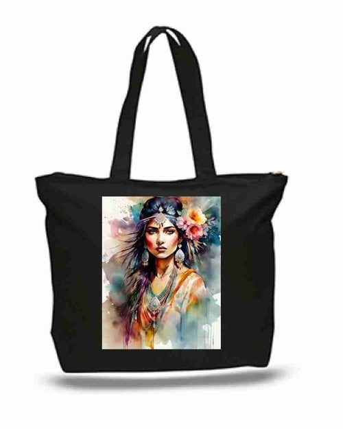 Native Indian Maiden Art New Zipper Tote Bag