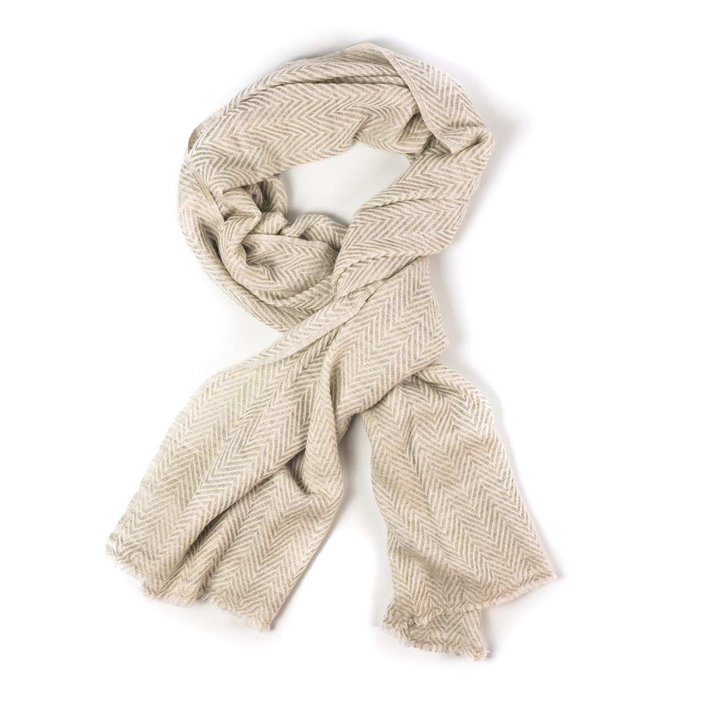 Kaschmirschal weiss mit mittelgroßem Fischgrätenmuster