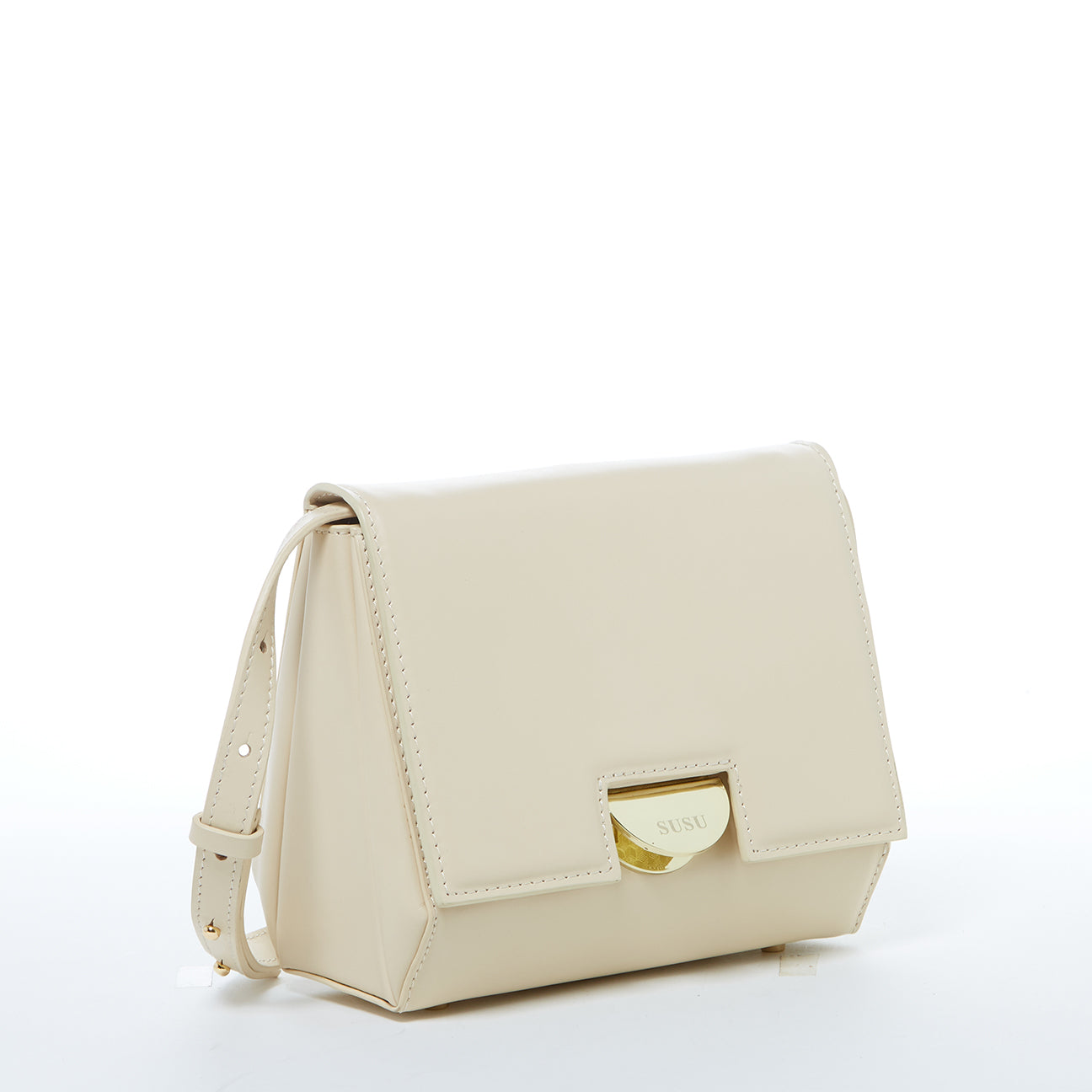 SUSU Leather Saddle Bag Off White Crossbody Purse Cream Women's