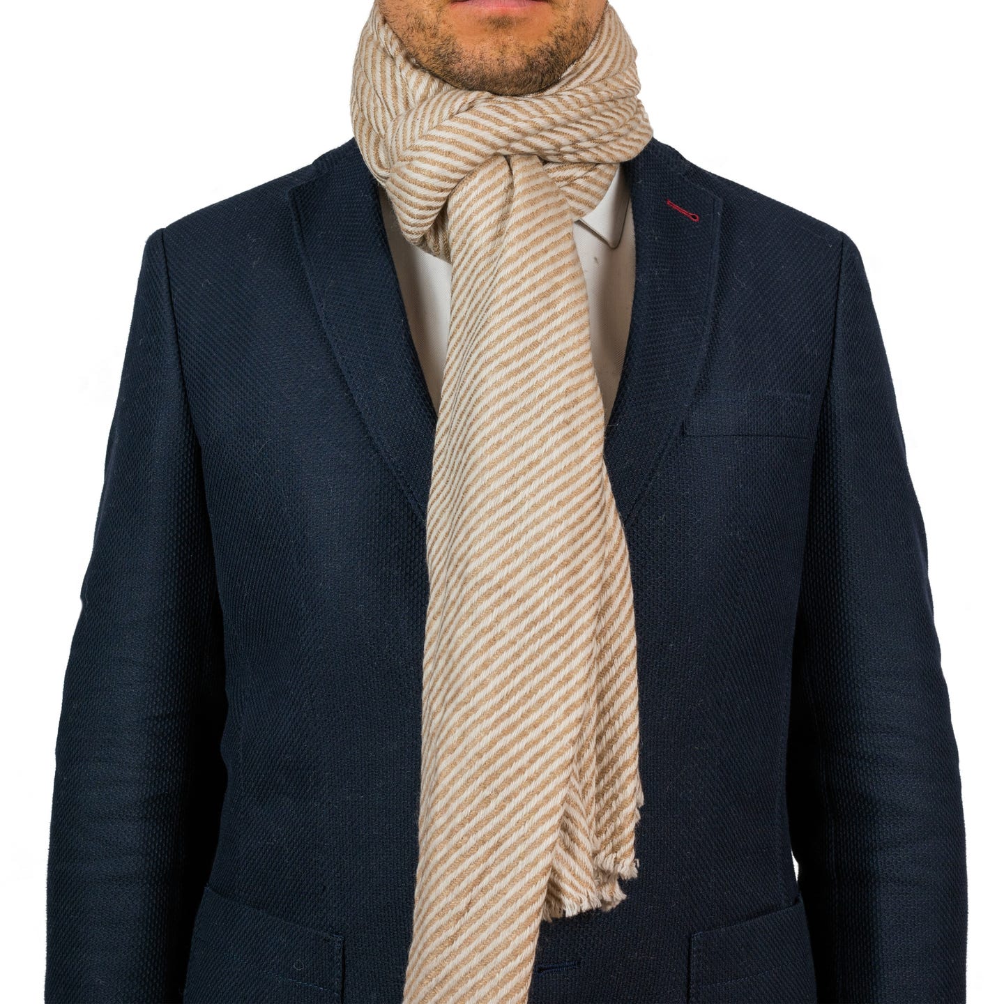 Kaschmirschal hellbraun mit Streifenmuster/ gestreift