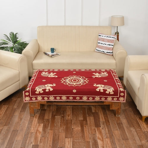 Luxurious Attractive Elephant Self Design Cotton 4 Seater Center Table