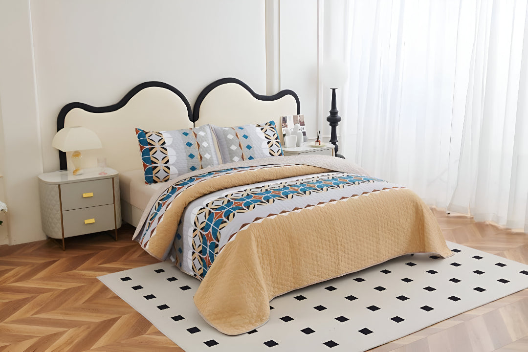 NESTLOOM 3 Pc Printed Bedcover With Bedsheet and Pillow Cover-Coral