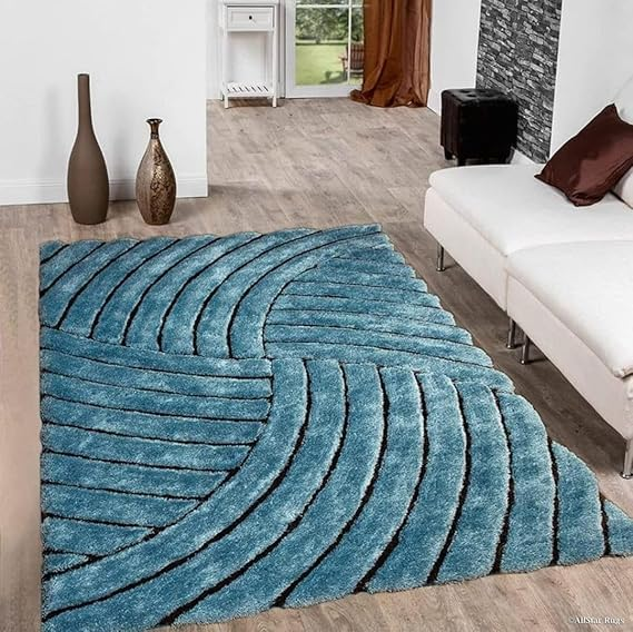 Modern 3D Textured Thick and Soft Shaggy Fur Rug-BLUE