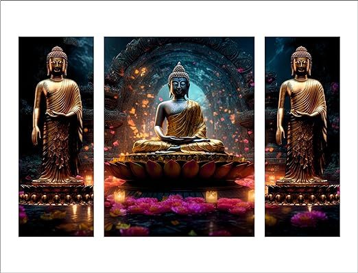Painting Set of 3 Buddha UV Textured Home Decorative Gift Item