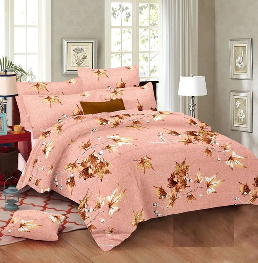 100% Cotton Twill Double Bed Sheet with 2 Pillow Covers (Pink,Brown)