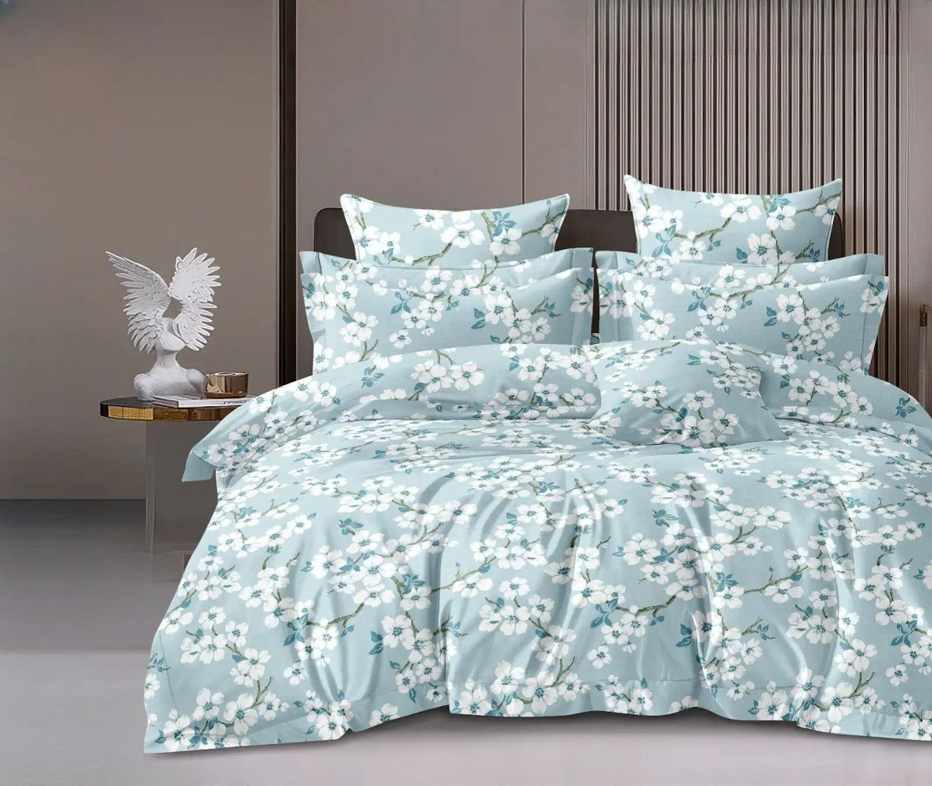 NESTLOOM King Size Fitted Bedsheet (Aqua)