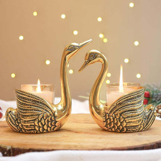Decorative Swan Shaped Candle Holders – Antique Gold Finish Tealight