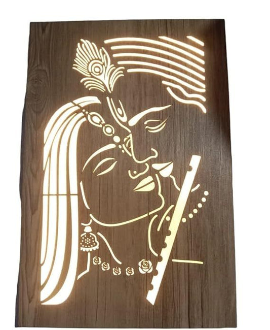 Radha Krishna Backlit LED Wooden Logo Wall Lights for Shops & Homes