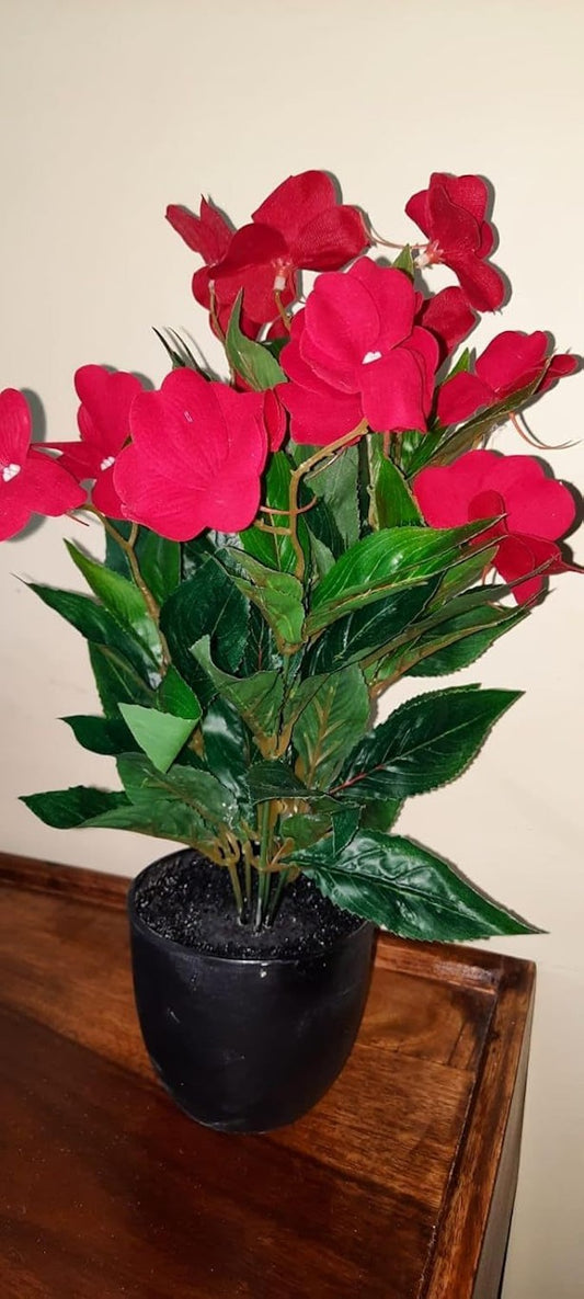 Artificial Daisy Red Colour Flower Bush in Pot for Home Decor