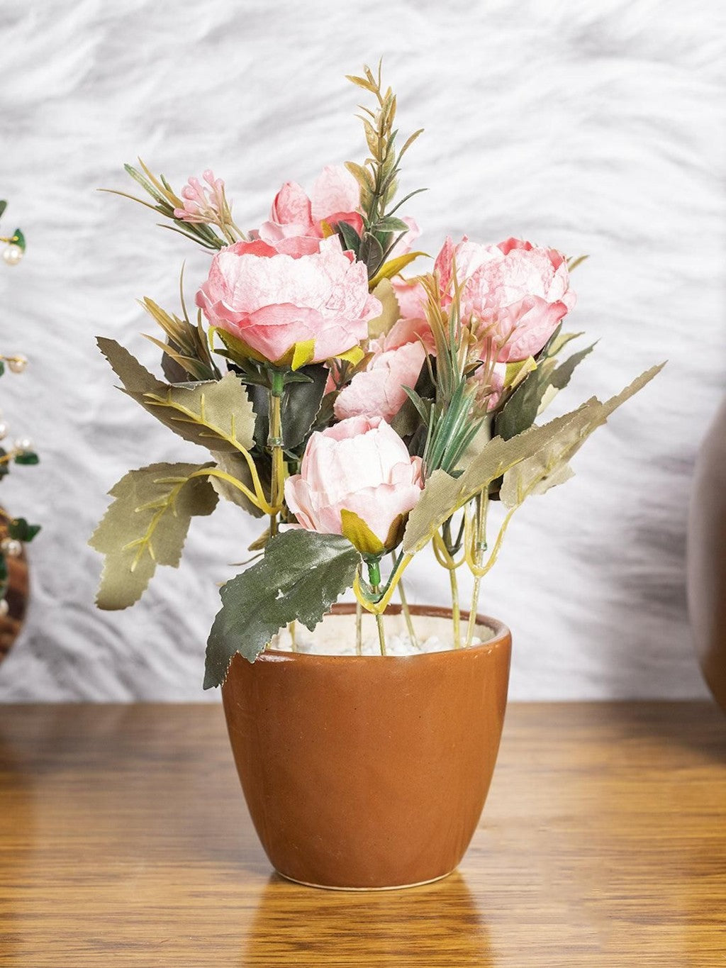 Baby Pink Roses Artificial Flower Vase For Home Decor