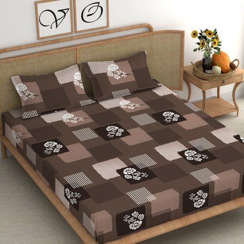 220 TC Floral Printed King Size Double Bedsheet with 2 Pillow Covers,